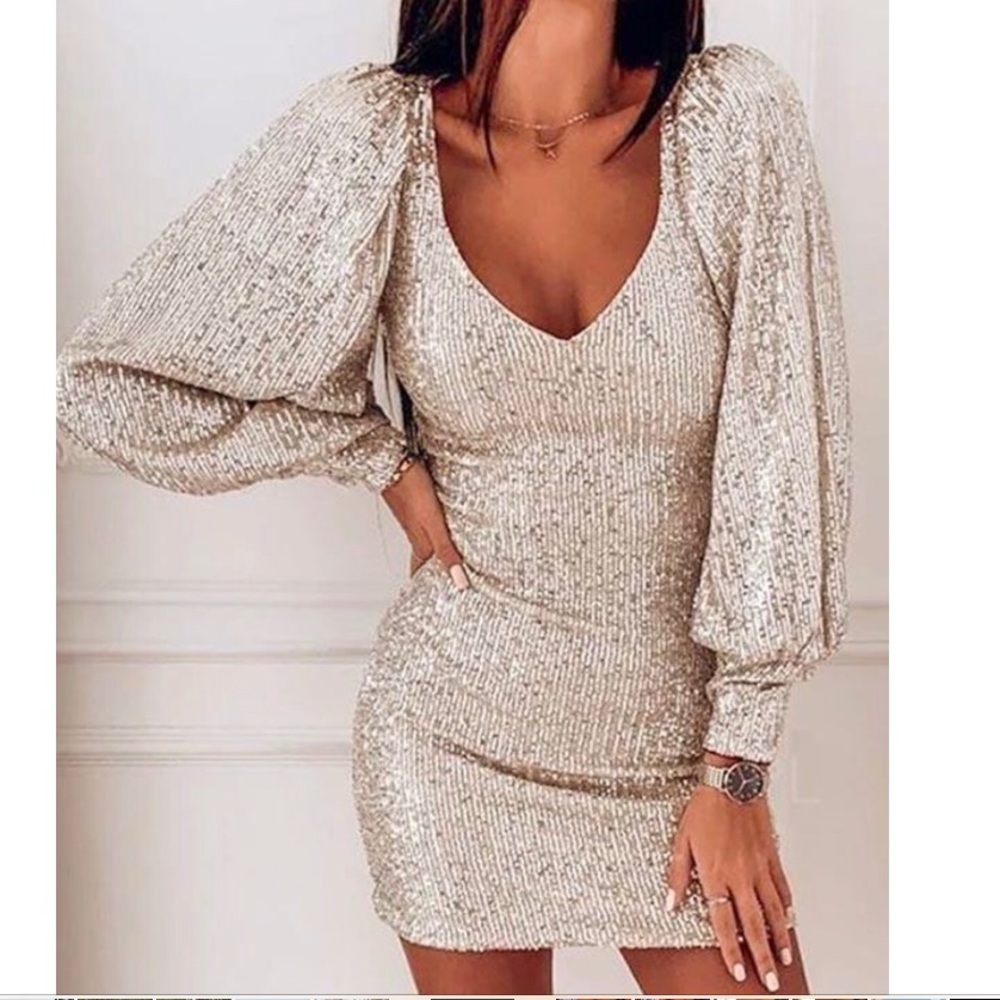 V neck gold shimmer dress